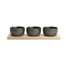 CASA Living Sofia Riflet Tapassæt - Ø 10 cm - Stentøj/træ - Grå