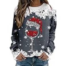 Sweatshirt dam bomull jul – sweatshirt dam jul stor storlek – tröja elegant juljumper vinter huvtröja fodrad sweatjacka kort/jultröja, GRÅ, XL