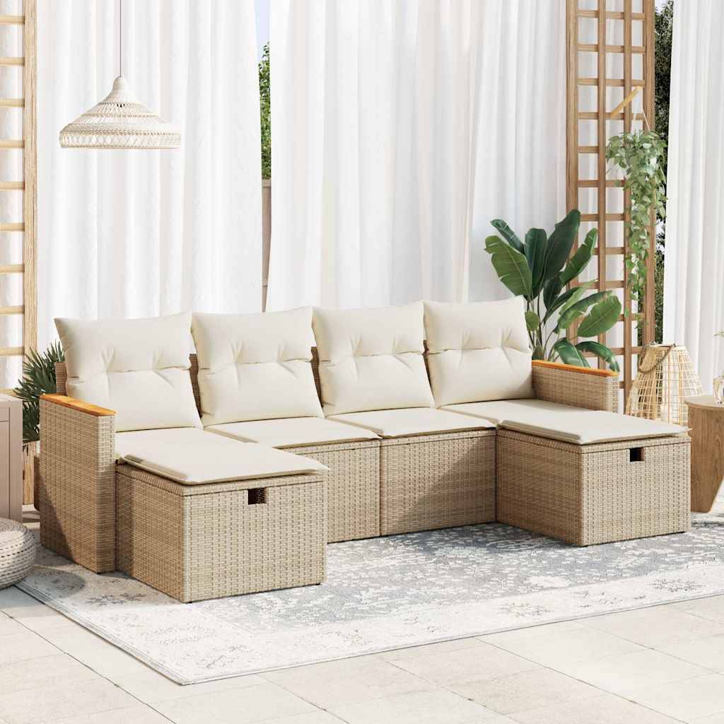 Sofasæt Til Haven 6 Dele Med Hynder Polyrattan - Beige og cremefarvet / Med opbevaring