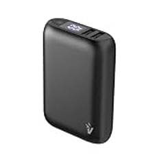 VulTech 10 000 mAh 3,7 V 37 Wh 2x USB-A Type-C Power Bank lätt och snabb bärbar laddare 3 laddningsportar, LCD med återstående kapacitetsprocent för iPhone, Samsung, Xiaomi