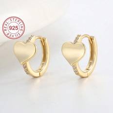 1 par 925 Sterling Silver Cubic Zirconia Hjärtform Hypoallergena Hoop-örhängen för barn, presentpaket för unga flickor - Guld (En-Storlek)