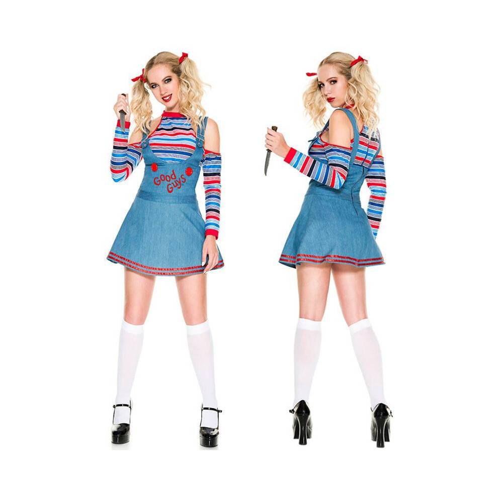 (Soul doll full set, XXL) Halloween Possessed Doll Cosplay Costume for Women Creepy Clown Girl Outfit Carnival Party Performance Dress