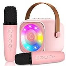 Karaokemaskin för barn, mini karaokemaskin med 2 trådlösa mikrofoner, bärbar Bluetooth-högtalare med LED-ljus, den bästa födelsedagspresenten för flickor och pojkar.