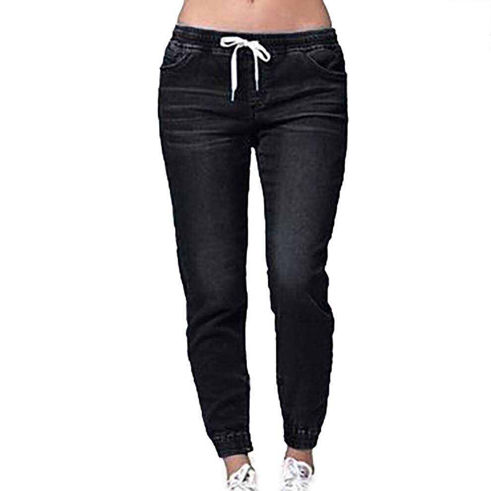 Awdenio Jeans til kvinder, snørebånd, høj elastik, vasket og lukket, casual denimbukser, størrelse S-5XL