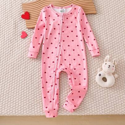Söt rosa body för babyflicka med lång ärm och långa ben, figursydd loungewear (2Y,3Y,9-12M,12-18M,18-24M)