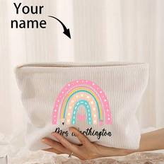 Personalized Rainbow & Floral Design Makeup Bag - Lightweight, Easy-Clean Travel Toiletry Bag With Zipper, Ideal Gift For Mom, Teacher, Daughter - Multicolor