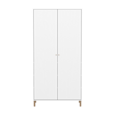 Saga Garderobe, 2 Døre, Oak Ben Og Greb, Hvid Med Riller
