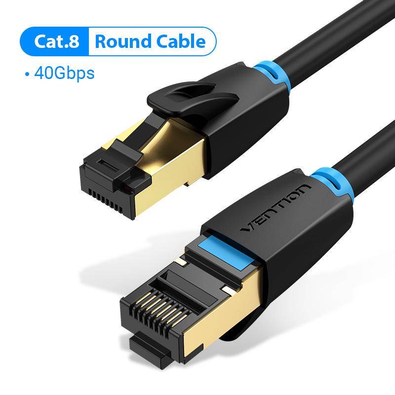 Vention Cat8 Ethernet-kabel SFTP 40 Gbps Super Speed RJ45 nätverkskabel Guldpläterad kontakt för routermodem 1.5m svart