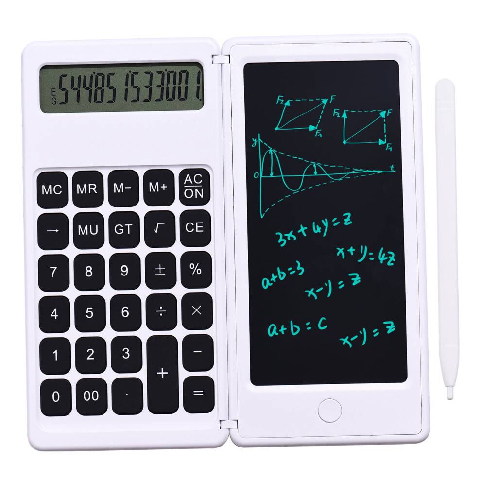 Pinnaco foldbar lommeregner og 6-tommer LCD-skrivetablet digital tegneblok med styluspen til hjemmekontor, skolebrug