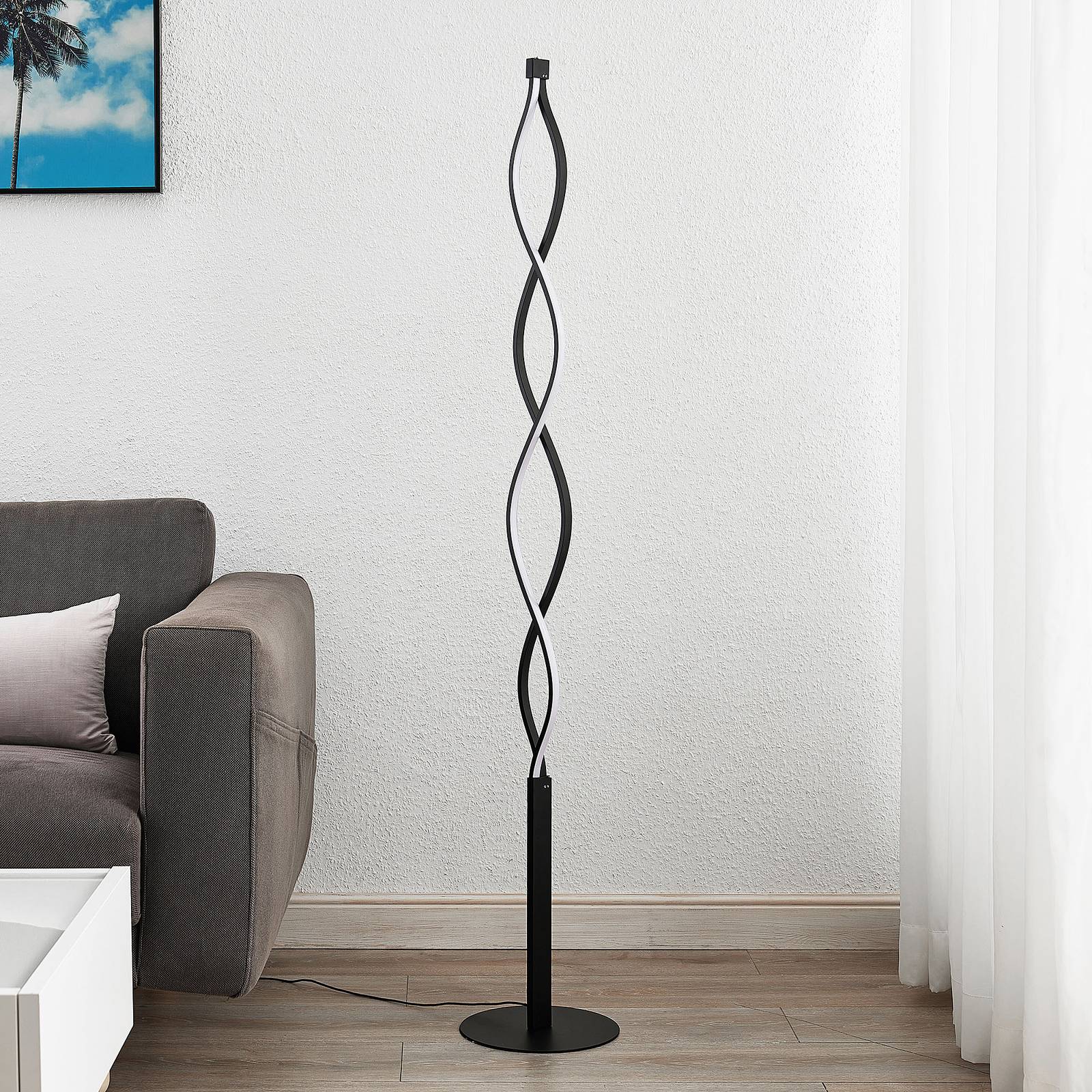 LED golvlampa Welina Lindby, dimbar, Svart, Vardagsrum / matsal, Metall, Modern, LED-golvlampa
