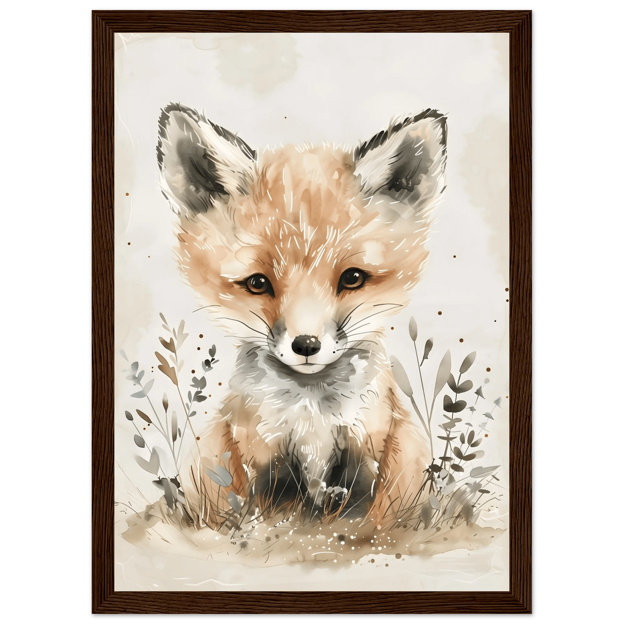 Rävposter-21x29.7 cm / 8x12" / Med ram / Mörkt trä