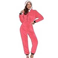 HANXIULIN Svart jumpsuit dam juldräkt hemklänning av dubbel, enfärgad sammet overall vuxna fluffig (rosa, XL)