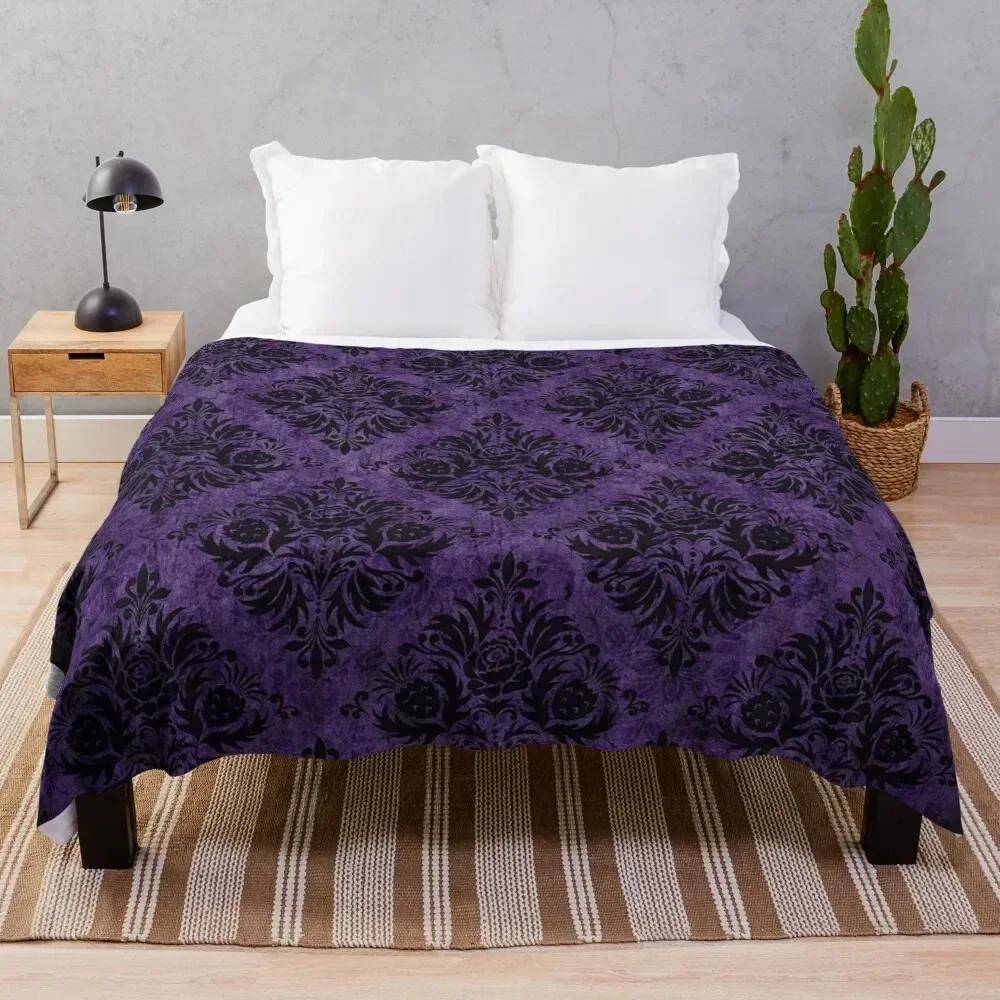 Gotisk Damask Lila Pläd Supermjuk Varm Perfekt för Vintern