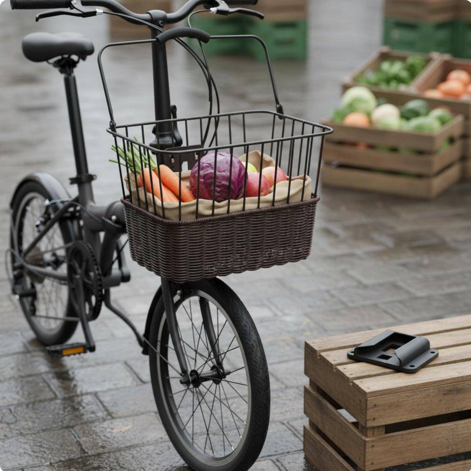Vikbar cykelkorg Snabbkopplingsdesign Flätad Fram Stor kapacitet för pendlare,