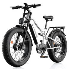 Elcykel FENGQS H6 PRO Dubbla 750W-motorer 52V 17.5Ah Batteri 26*4.0 tum Däck 60km/h Maxhastighet 140km Max Räckvidd 7-växlad vit