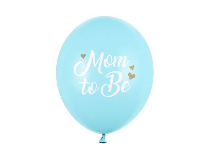 Lyseblå babyshower balloner med hvid skrift 6x - Ø 30 cm.