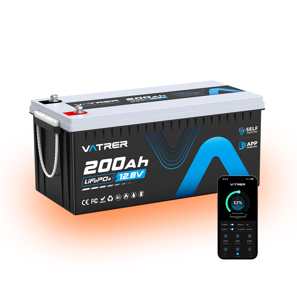 Vatrer 12V 200Ah Bluetooth LiFePO4 Self-Heating Lithium Battery 200A BMS EU - Black / 1 PACK($587.99/Each)