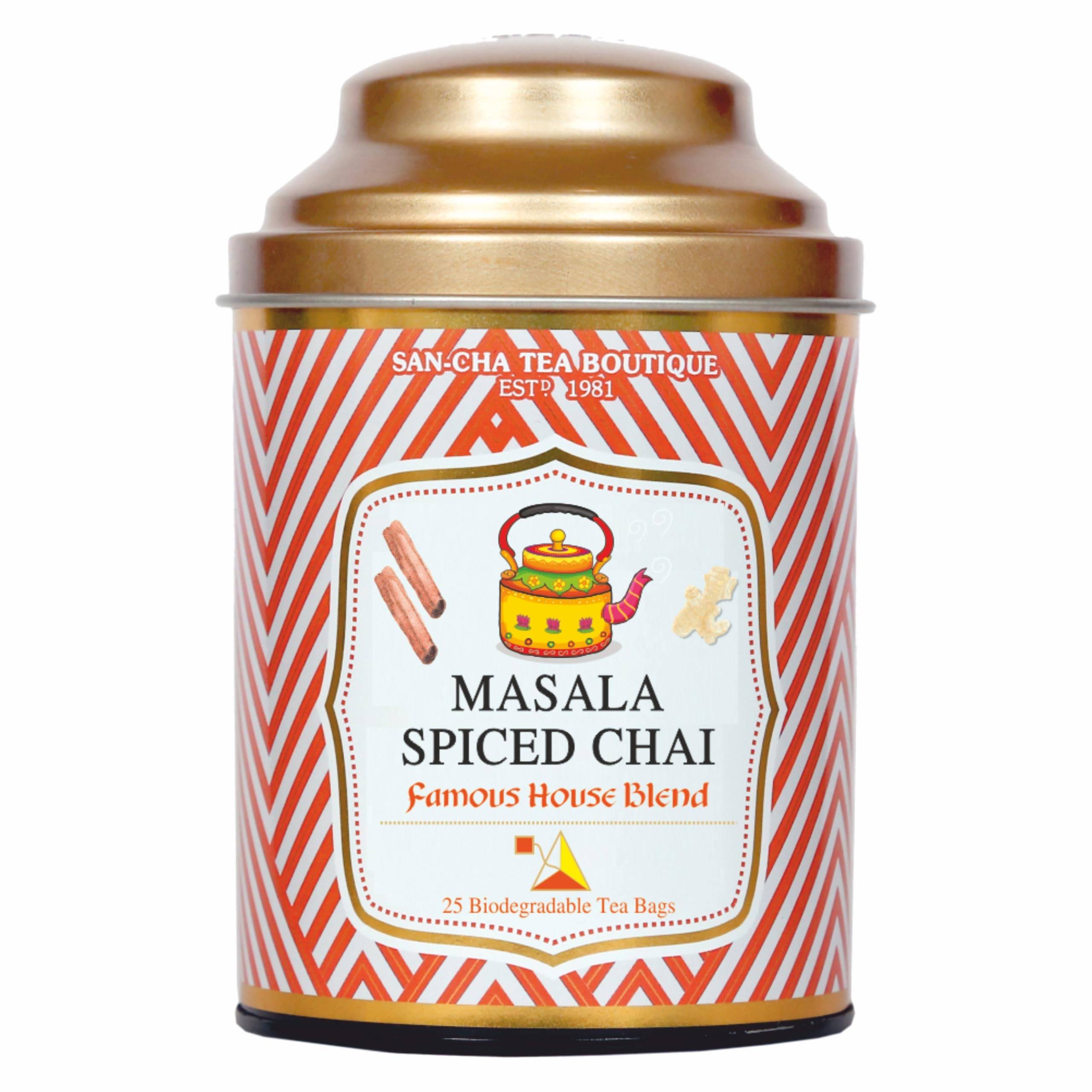 Sancha Tea Boutique, Masala Chai, 25 pyramidpåsar | Autentiskt indiskt kryddat svart te med ingefära & Assam | Stark, söt & kryddig chai-blandning red