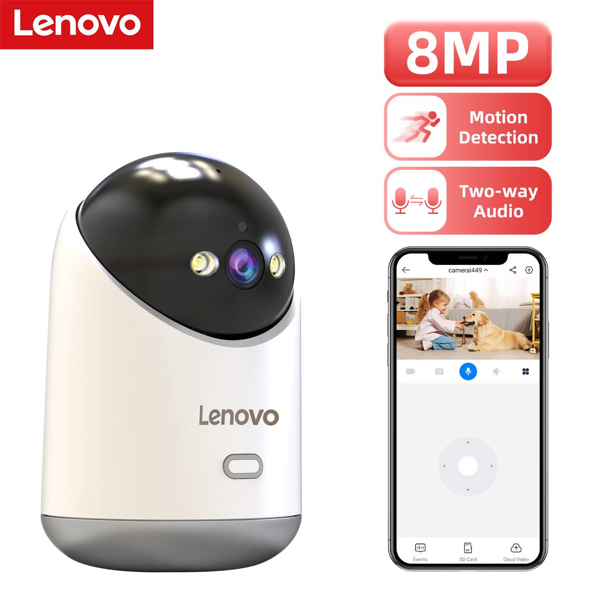 Lenovo 8MP 5G Wifi Indoor Security Camera HD IP Cam Color Night Vision Two-Way Audio PTZ 360° Home Surveillance Baby Monitor