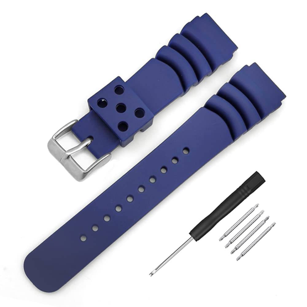 Seiko Klocka Ersättningsarmband Installationsbredd 20mm 22mm Vattentätt Gummiarmband för Dykning Gummirem DAL0BP SKA293J2 SKA291J1 mörkblå