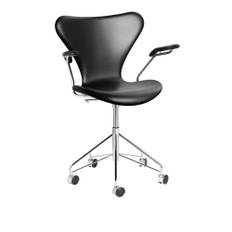 Fritz Hansen - 3217 Sjuan - Helklädd, Läder, Essential Black - Kontorsstolar - Arne Jacobsen - Svart