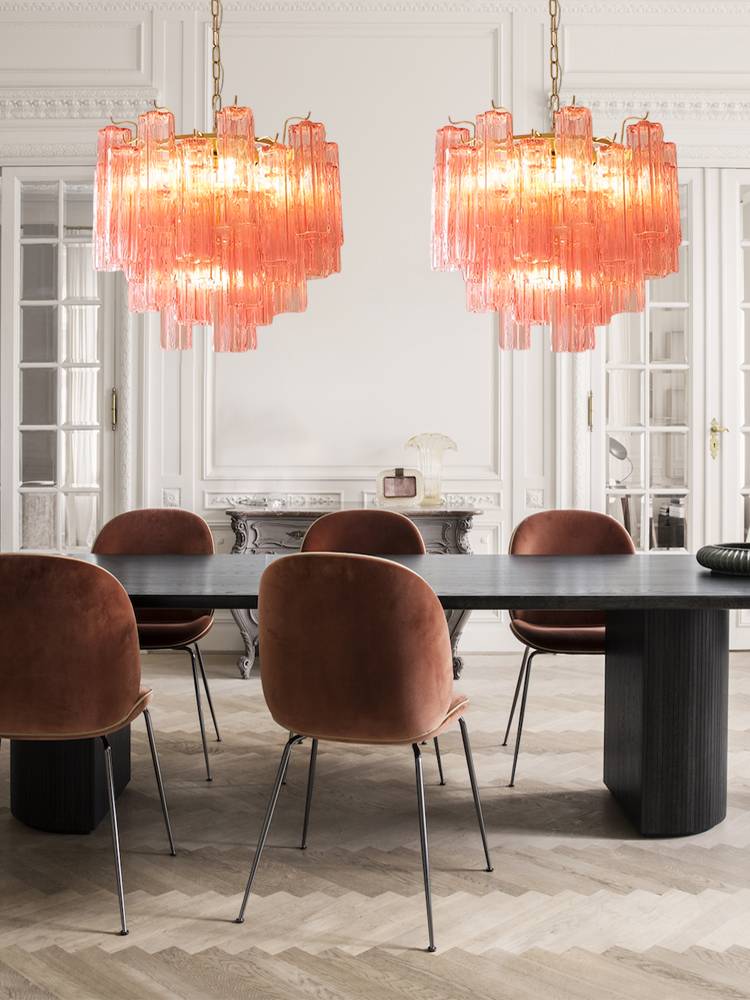 Pink Clear Glass Tube French Design Led Chandelier Lighting Hanging Lamp Lustre Suspension Luminaire Lamp For Dinning Room Decor