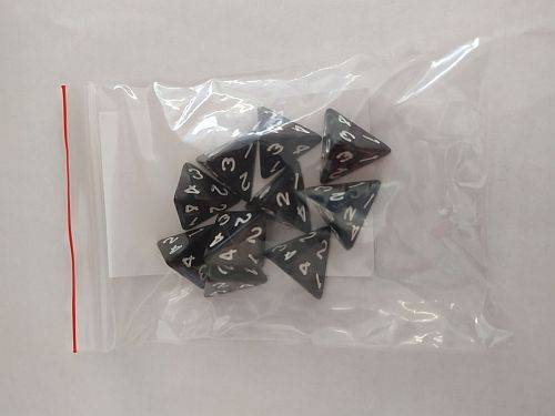 Dice - Terningesæt - 10 terninger - Kaissa Dice: Pearl - Black/White D4 (4 sidet)