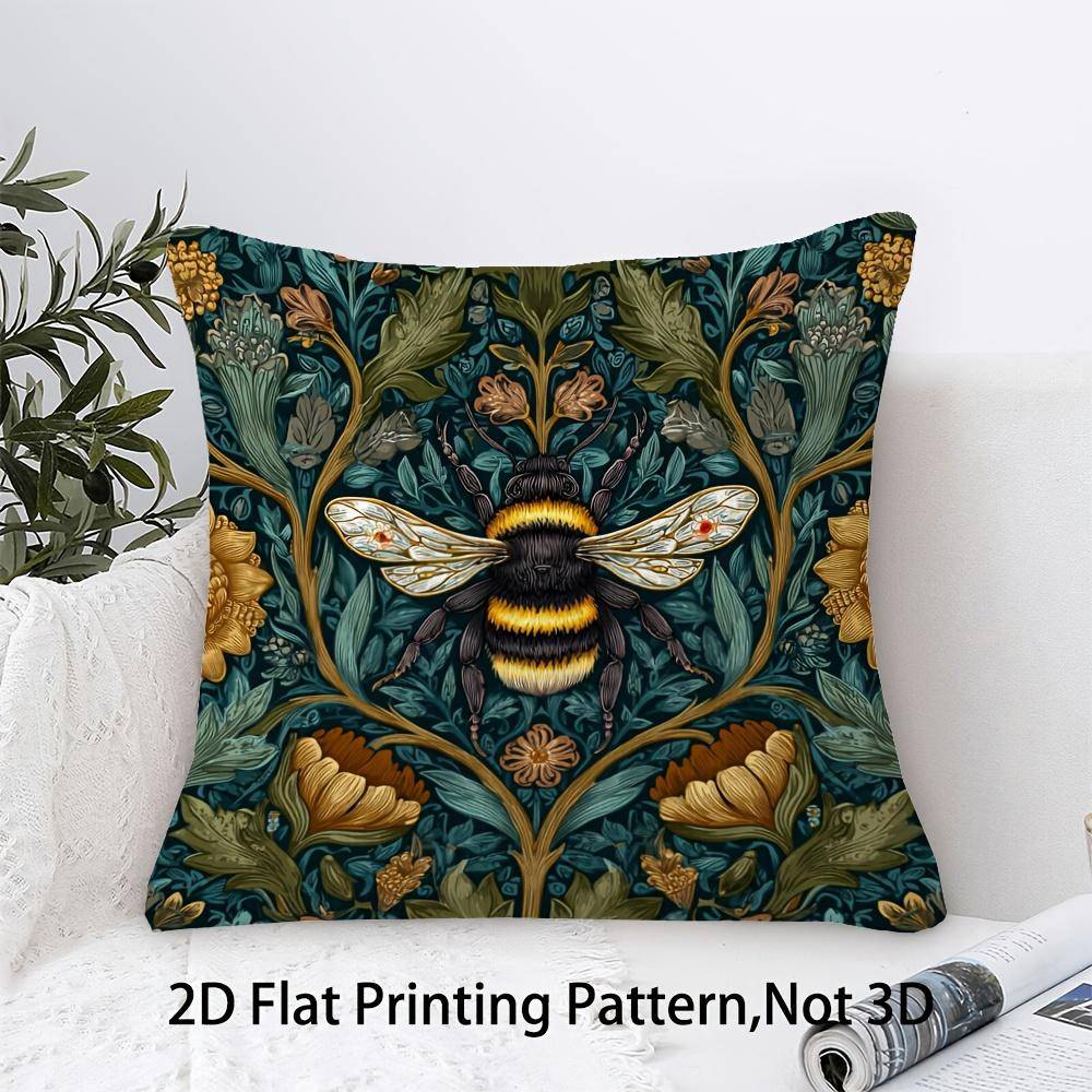 1 st Kuddfodral i William Morris-stil med humla, Polyester 2D Dubbelsidig Tryck, Vintage Botanisk Bikonst, Cottagecore Hem De