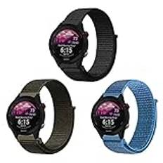 ZoRoll 3 stycken 18 mm armband för Garmin Forerunner 265S/255S Music/Vivoactive 4S/Vivomove 3S/Venu 2S, nylon justerbart kardborrband ersättningsarmband för Garmin Move 3S – svart + armégrön + blå