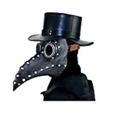 VZF Plague Doctor mask, latex svart lång näsa fågel näbb mask halloween rekvisita kostym nit steampunk gotisk cosplay retro fågel mask för maskerad halloween fest karneval, vuxna barn, svart