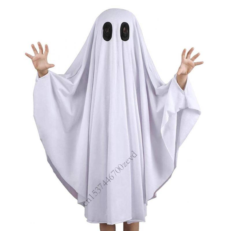 Halloween Spirit Kostym Pulloverkappa Med Andningsbart Polyestertyg För Vuxna Barn Bekväma Stickade Kläder P9YB white
