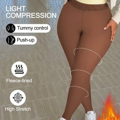 1 par 220g plus size uppgraderade fleecefodrade tunna strumpbyxor – falskt transparenta varma strumpbyxor för vintern, tjocka leggings med en söm för - Mockabrun (Multi-size)