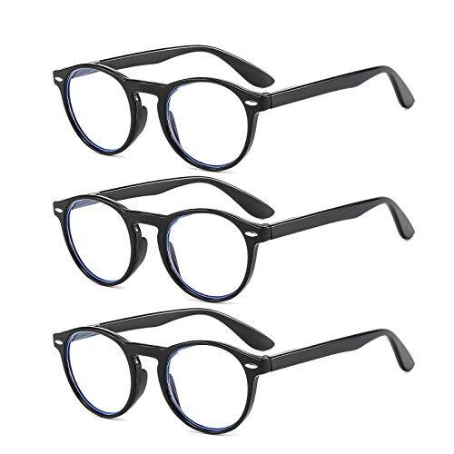 Suertree Blåljusfilter läsglasögon 3-pack dator gaming runda glasögon PC anti-trötthet läshjälp UV-skydd för män kvinnor 3,0 x