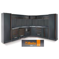Verkstadsinredning C45PRO 2.0 DX med hörnmodul, rostfri arbetsbänk, Beta Tools
