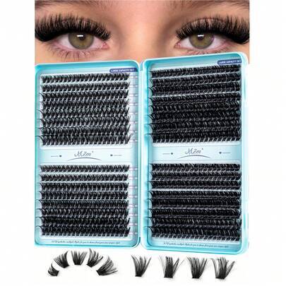 640/528 st bärbar bok med D-curl kluster-falska ögonfransar, mjuka fluffiga lätta segmenterade fransar, lämpliga för nybörjare för daglig DIY-ögonmake