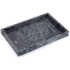 BSTKEY 30 x 20 cm förvaringsbricka i naturlig marmorsten, dekorativ rektangulär tallriksbricka för kök badrum byrådekor sminkbänk soffbord, svart