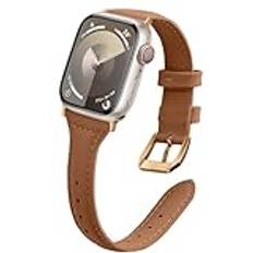 WoPail läderarmband dam för Apple Watch 41 mm 40 mm 38 mm för Apple Watch SE 2/SE för Apple Watch Series 10/9/8/7/6/5/4/3/2/1 ersättningsarmband smalt lätt armband för 41 mm 40 mm 38 mm brun