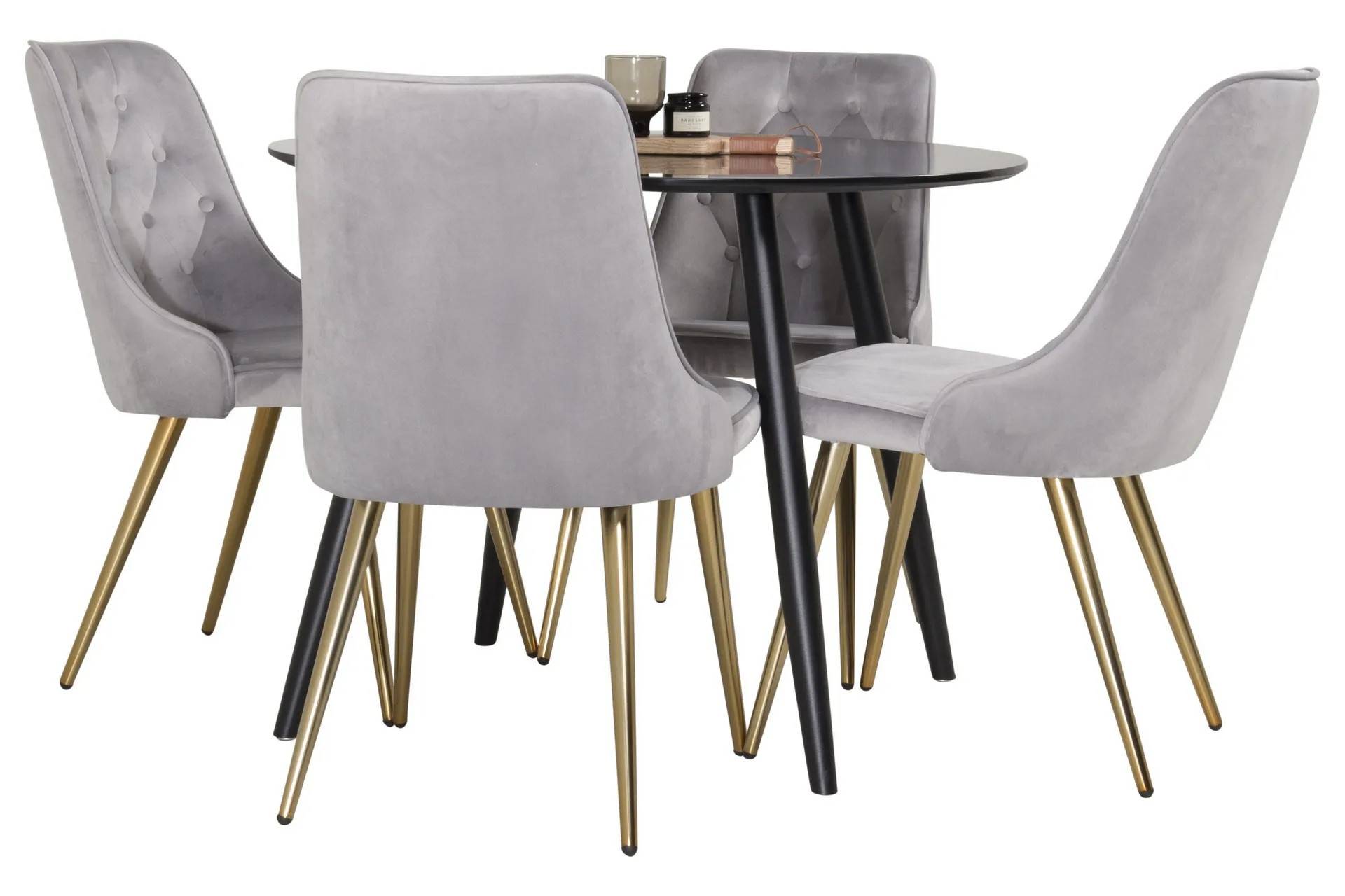 Plaza Matgrupp 100 cm Rund med 4 Velvet Deluxe stolar - Guld Venture Home