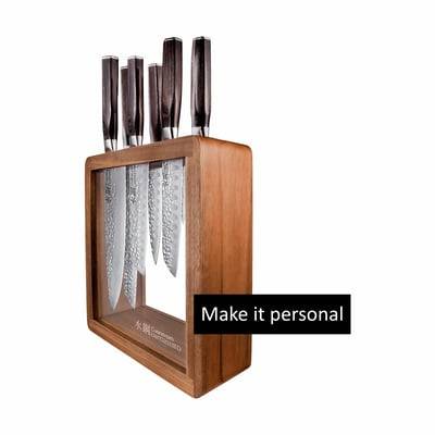 THE CUSTOM CHEF™ Cuisine::pro Damashiro EMPEROR Mokuzai Knivblok - 7 dele - 6 knive + knivblok - Rustfrit stål - Brun/klar