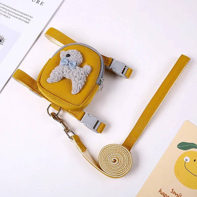 Cartoon Print Cat & Dog Harness with Leash Set and Snack Bag - Yellow Dog / S-suit 1.5-3kg / SPC (S-suit 1.5-3kg)