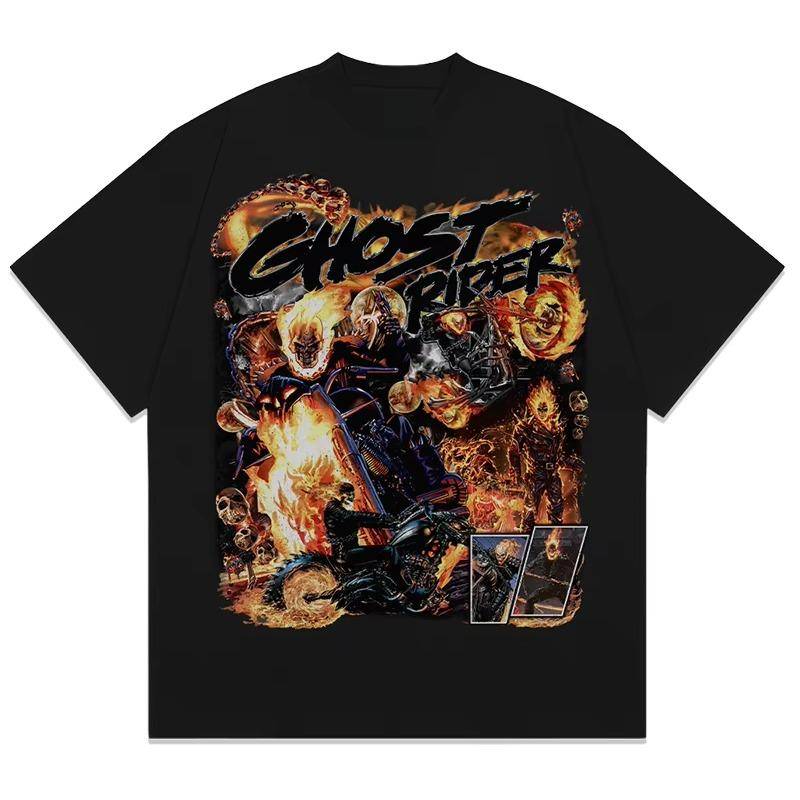 Ghost Rider Handmålad Serietidningstryck T-shirt Marvel Sommar Ny Herr- och Dam Plus Size Trend Lös Casual Kortärmad Topp cm brown