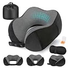 Cirorld Resekudde för flygplan, nackkudde för resor, minnesskum, resa, nackkudde för vuxna, justerbar och kompakt flygkudde, ergonomisk, med öronproppar, ögonmask, bärväska