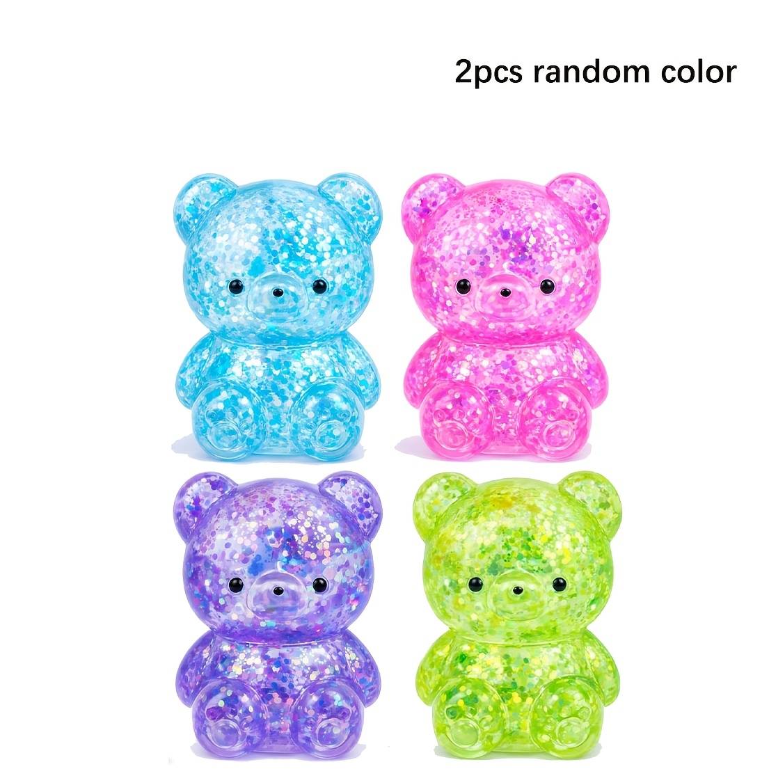 2pcs Bear Ball Toys, Mini Gummy Bear , Glitter Bear Stress Ball, Slow Rise Relax Fidget Toys, Pull Stretch Classroom Prize Toys For Kids, Desk Toy And Prize, Random Color