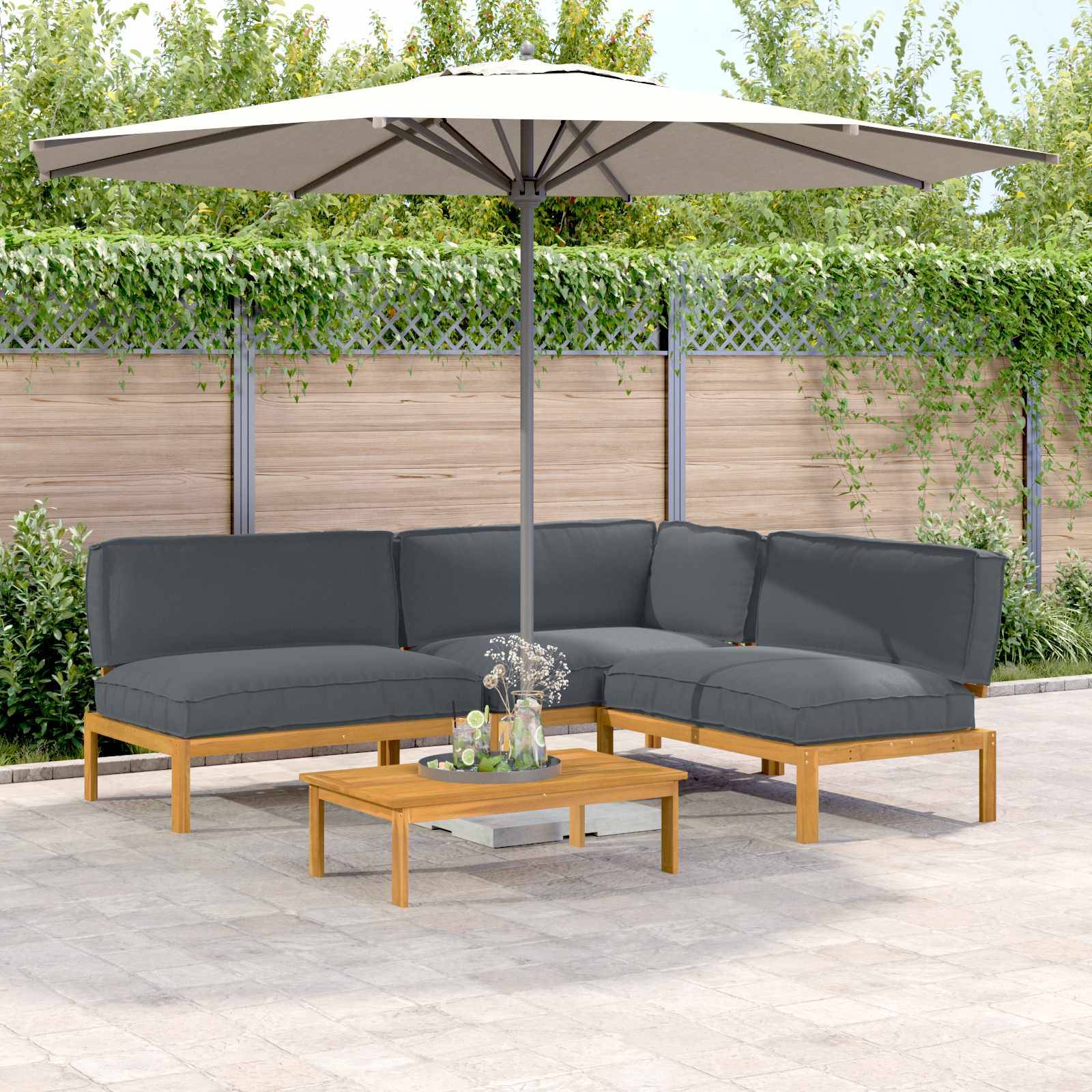 vidaXL Sofa Sæt med pude Ensfarvet 4 pcs Antracit Massivt Akacietræ