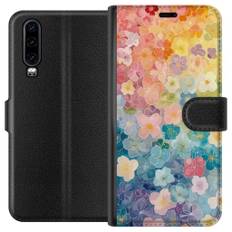 Huawei P30 Sort Tegnebogsetui Miniatyrblommor