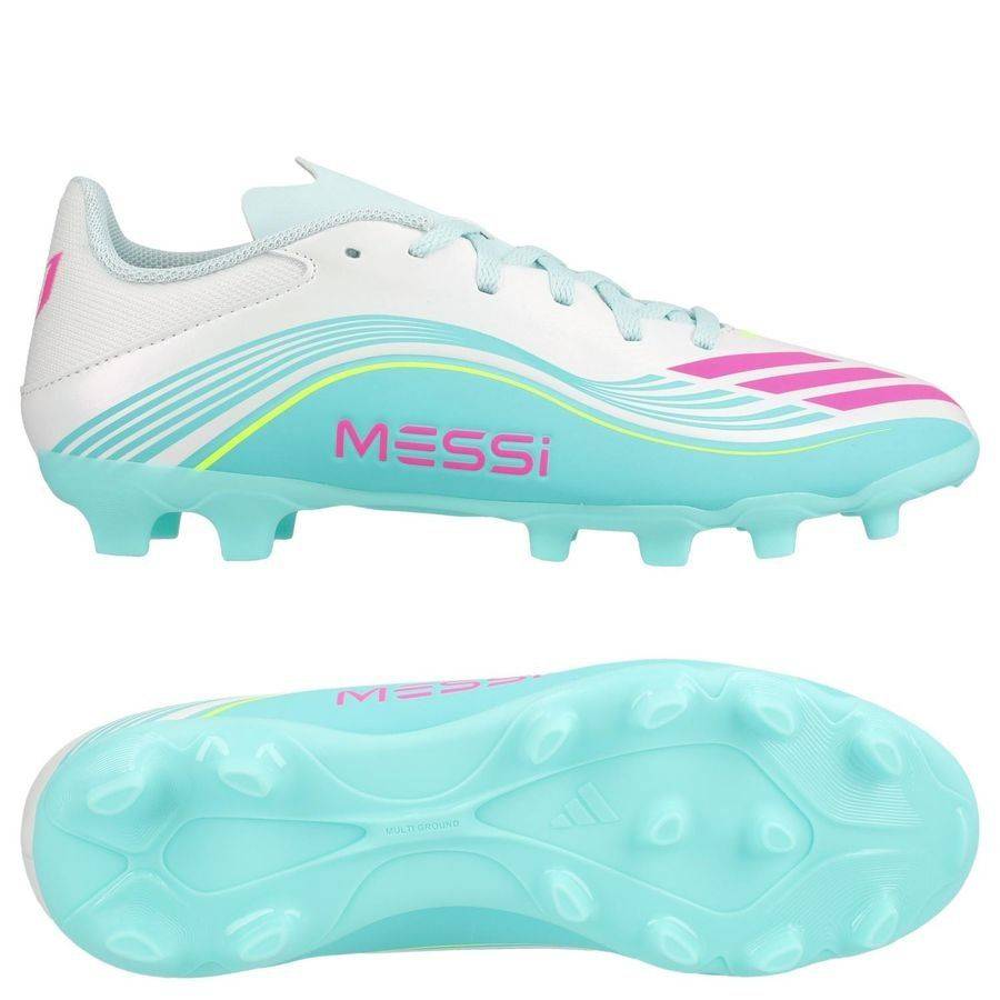 adidas F50 Messi League Mg Aurora Radiante - Vit/lucid Pink/flash Aqua Vit Barn - Multi Ground (Mg) - ['Turkos'] (37⅓)