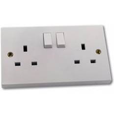 Quattro 2G DP 13A White 230V UK 3 Pin Switched Electric Wall Socket