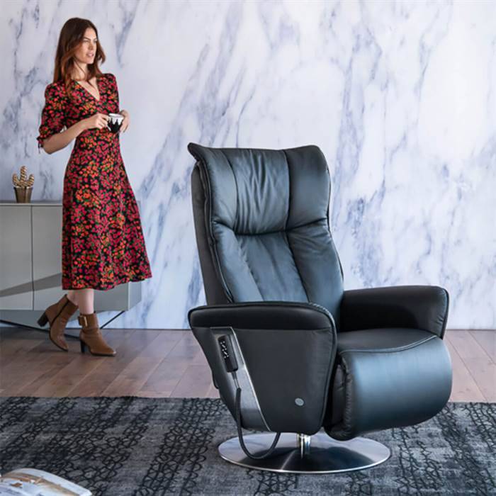 Himolla Easy Swing 7927 drejestol - Sort læder - X-Large m. 2 motor med løft