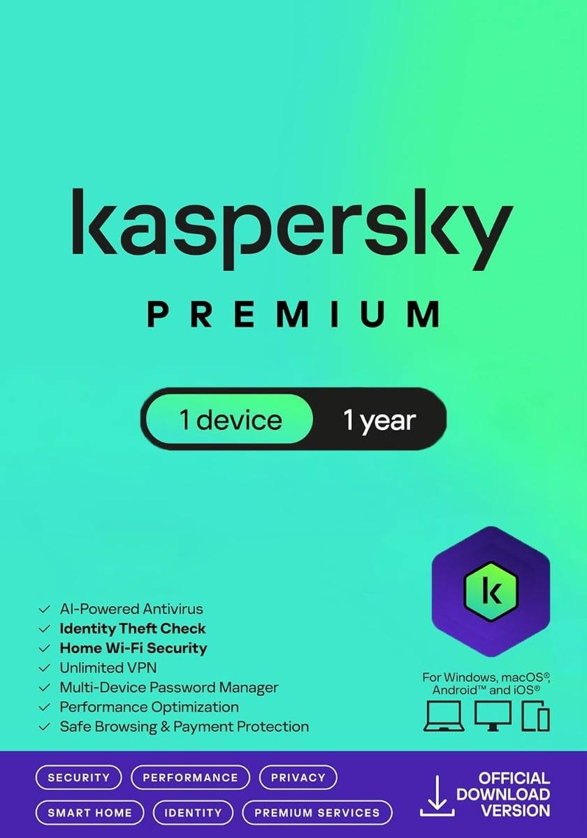 Kaspersky Premium Total Security 2026 - 1 Enhet - 1 År för PC / Mac / iOS / Android - Nedladdningskod