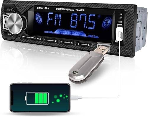 Hikity Bilradio 1 DIN handsfree dubbel BT, 1DIN LCD-radio bil fäste 2USB AUX TF WMA WAV FLAC MP3-spelare FM-färgknappar - DIN bilradio 1